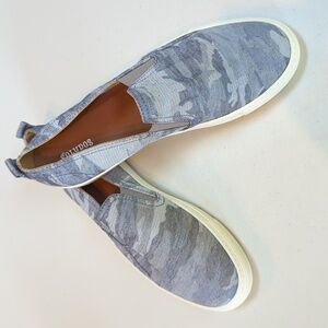 Soludos, blue and grey camo slip on sneakers. 12